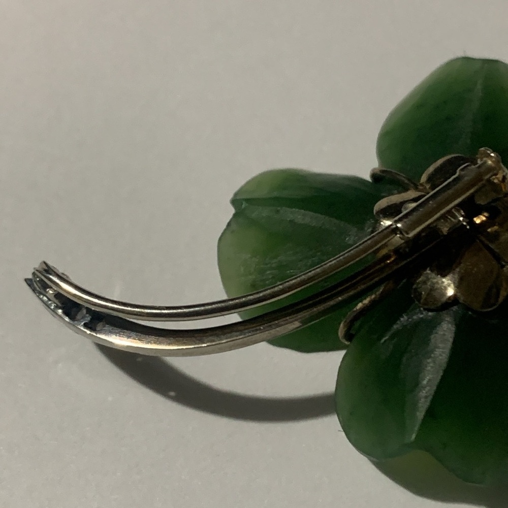Rere Hard to find Jade Clover Leaf Brooch  Stamped 585 - Picture 4 of 14